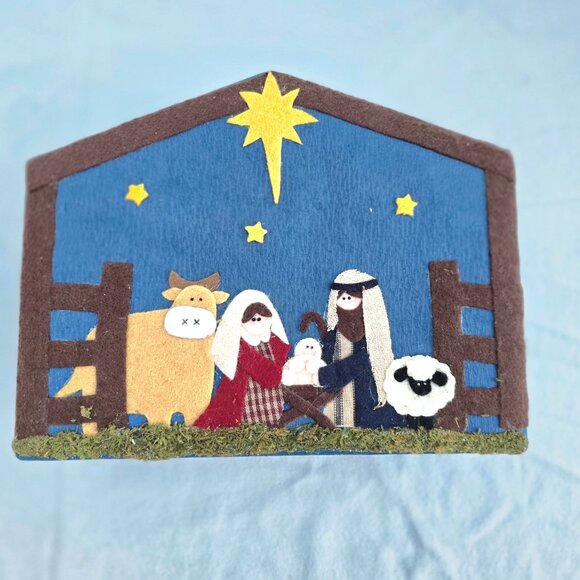 2004 Nativity Box Handmade Creche /Felted MANGER  Polymer Clay Figure/Ornaments - Picture 12 of 12